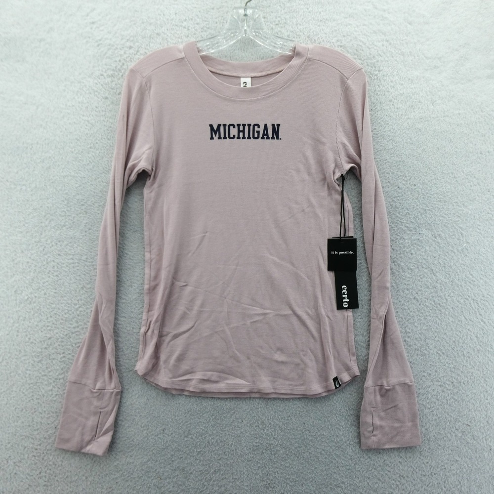 Certo Top Women Small Michigan Mauve Pink‎ Ribbed Long Sleeve Thumbhole Shirt